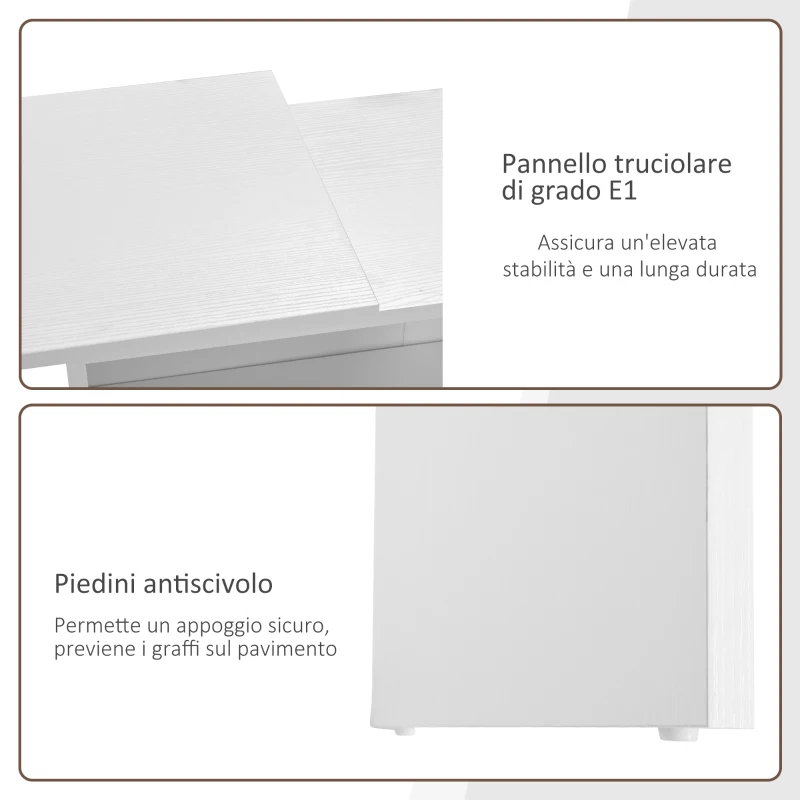 HOMCOM Scrivania Angolare con Libreria Scaffale in Legno Bianco, Tavolo da Pranzo con Rotazione a 360°, 173x39.8x74 cm