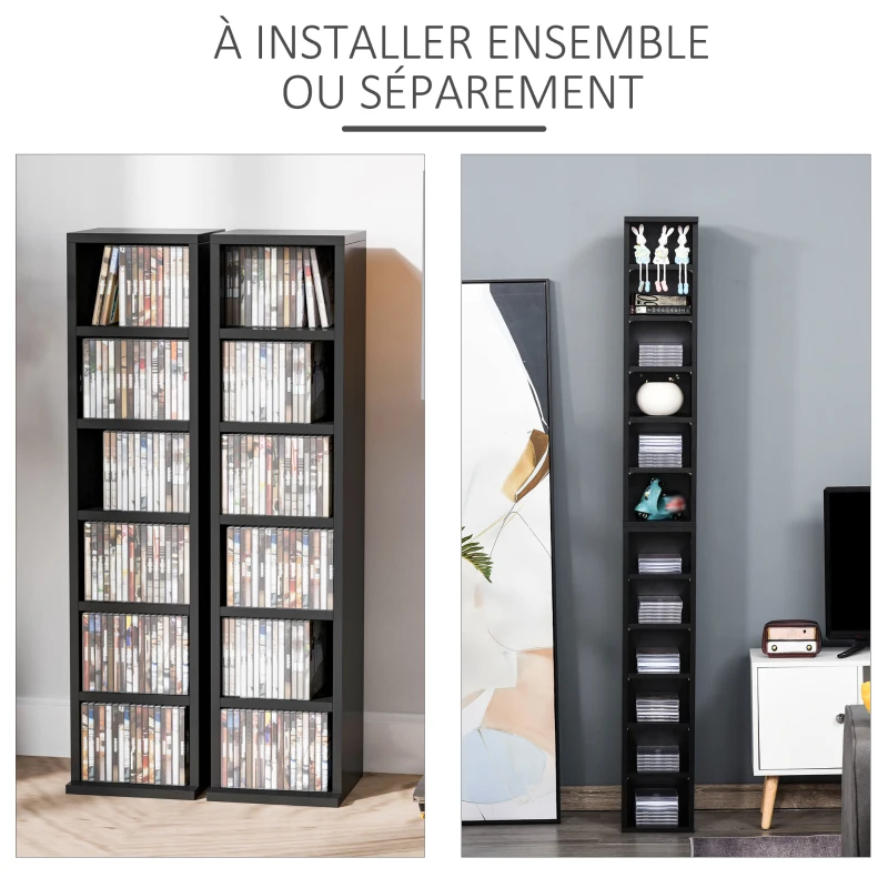 HOMCOM Lot de 2 étagères colonnes armoire de rangement CD-DVD 12 compartiments 21 x 22,5 x 88,5 cm capacité 204 CD noir