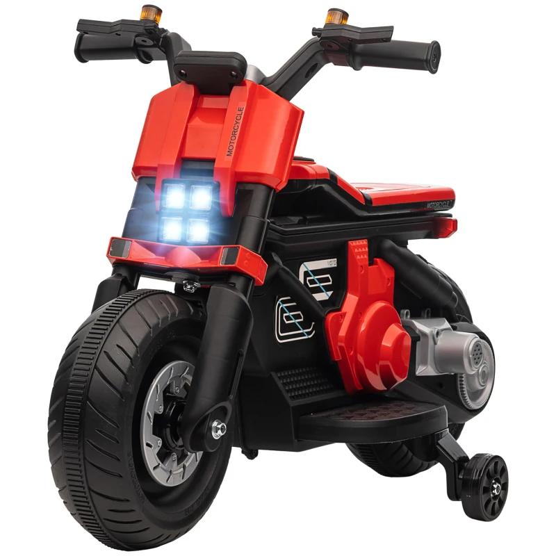 HOMCOM Moto Eléctrica Infantil con Faros Música Bocina Velocidad 3 km/h para Niños de 3-5 Años 86x44x58cm Negro y Rojo