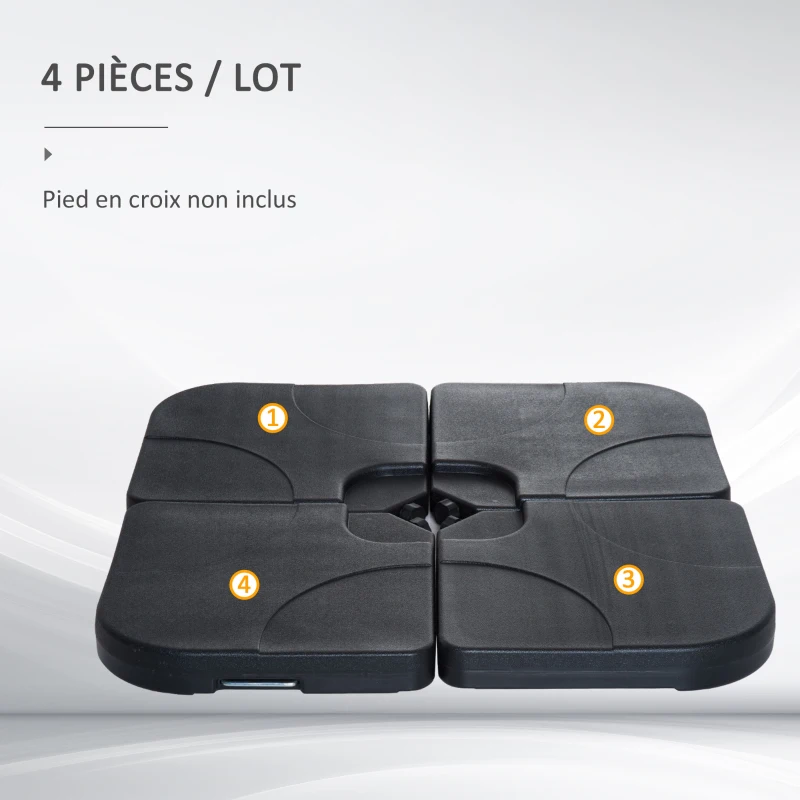 Outsunny Lot de 4 pied de parasol poids de lestage carré avec poignée pour parasol A remplir d'eau jusqu'à 60 kg ou de sable jusqu'à 72 kg 50 x 50 x 8 cm polyéthylène haute densité noir