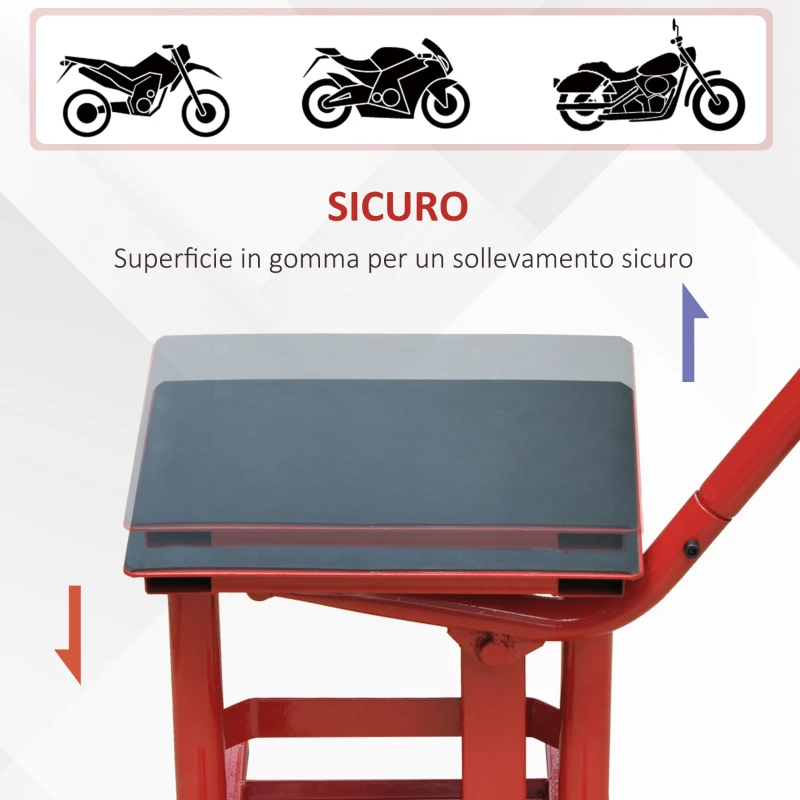 HOMCOM Cavalletto Solleva Moto Altezza Regolabile in Acciaio 28 x 34 x 30-40cm, Rosso