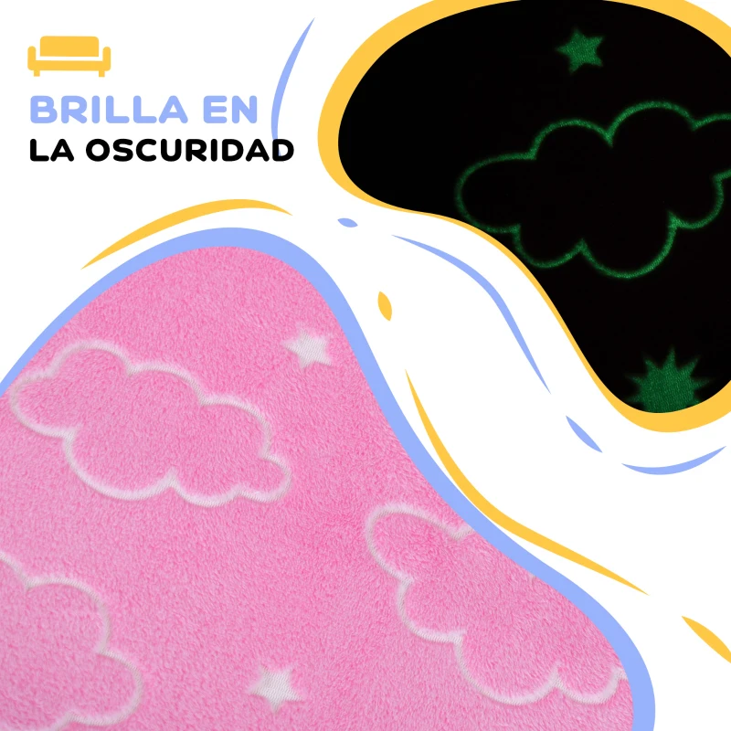 AIYAPLAY Sofá Infantil Plegable 2 en 1 Tapizado de Tela Luminosa con Patrón de Nubes Cojín y Funda Lavables Rosa