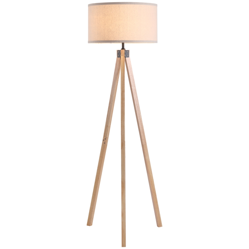 HOMCOM Lampadaire trépied style scandinave 40 W max. dim. 45L x 45l x 152H cm bois de pin lin beige