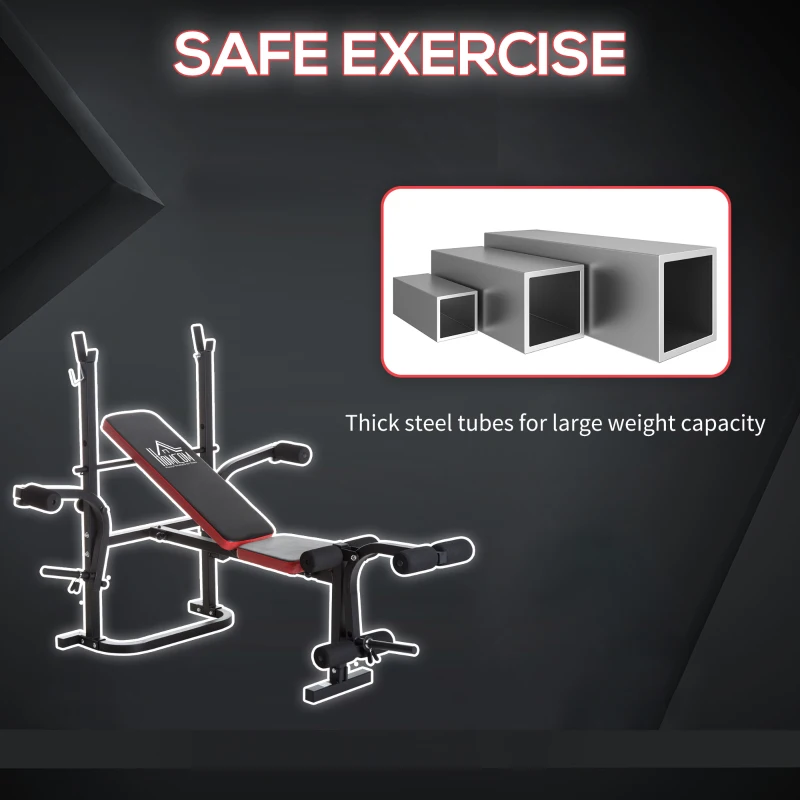 HOMCOM Adjustable Weight Bench with Leg Developer Barbell Rack for Weight Lifting and Strength Training Multifunctional Workout Station for Home Gym Fitness