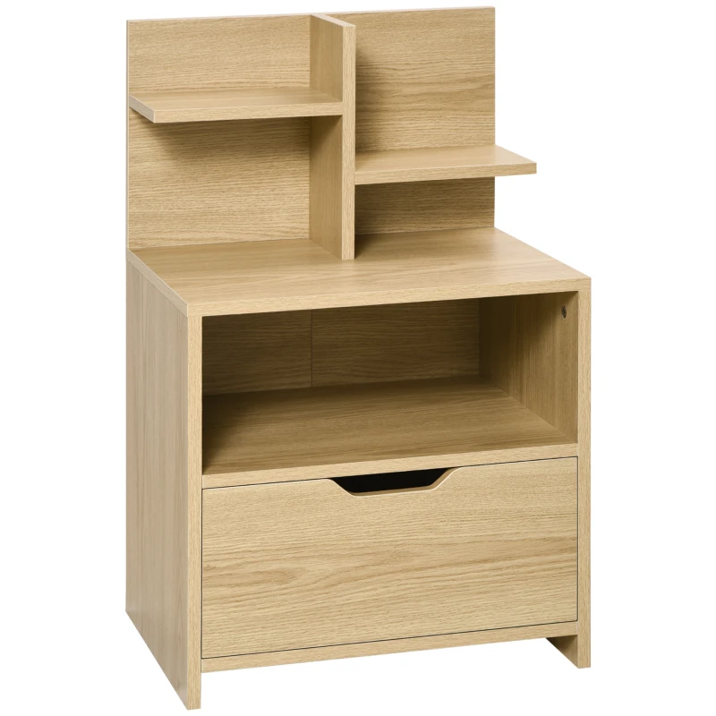 HOMCOM Table de chevet table de nuit avec tiroir, niche et étagères de rangement effet bois 45 x 35 x 73 cm naturel