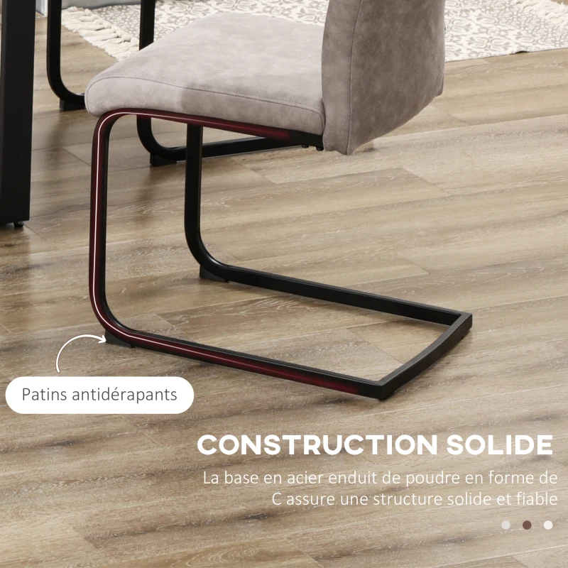 HOMCOM Lot de 4 chaises de salle à manger revêtement microfibre avec pieds luge en acier et poignée 43 x 58,5 x 99,5 cm gris