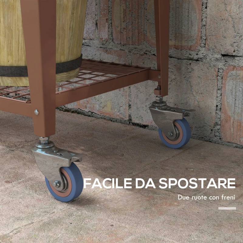 Outsunny Fioriera Rialzata con Mini Serra per Piante, Ruote e Ripiano, 80x40x120cm, Marrone
