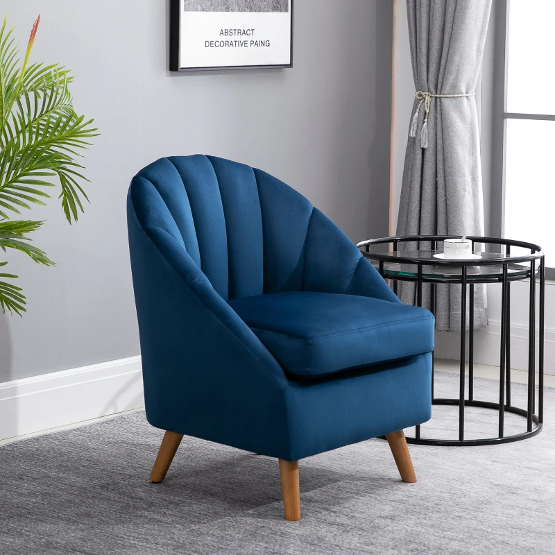 HOMCOM Velvet Armchair, Modern Accent Chair, Upholstered Tub Chair with Solid Wood Legs and Seat Cushion for Living Room, Blue