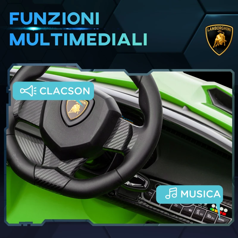 HOMCOM Macchina Elettrica per Bambini Lamborghini Veneno 12V con Telecomando, Età 3-6 Anni, Verde