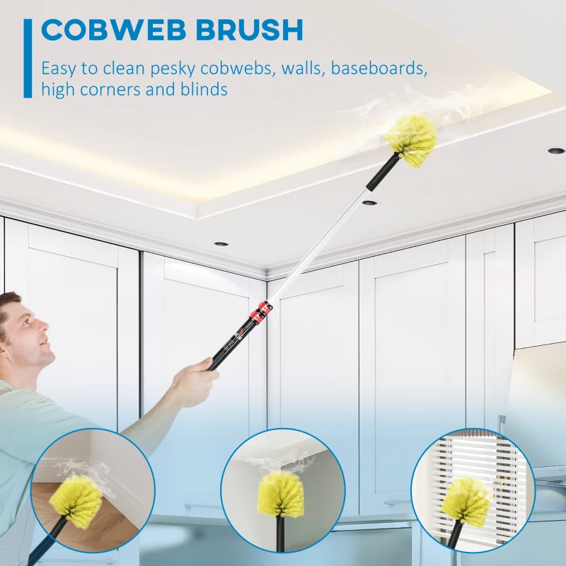 HOMCOM 4 Pieces Extendable Feather Duster with Aluminium Telescopic Pole 29"-71", Microfiber Duster Cleaning Kit with Bendable Head for Cleaning High Ceiling Fans, Blinds, Cobweb