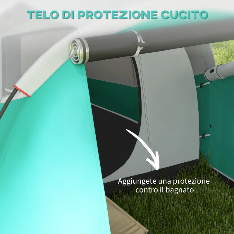 Outsunny Tenda da Campeggio 3 Posti Impermeabile a Tunnel con Borsa di Trasporto, 460x260x190 cm, Verde