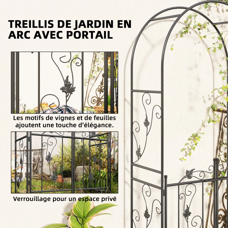 Outsunny Arche de jardin en acier arceau à rosiers avec double porte pour décoration de cérémonie 107 x 45 x 217 cm noir