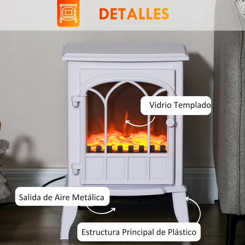 HOMCOM Chimenea Eléctrica 1000W/2000W Efecto de Llama Temperatura Ajustable y Protección Sobrecalentamiento para 15-30 ㎡ Blanco