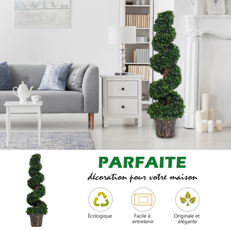 Outsunny Plante Artificielle  topiaire Buis Arbre Artificiel en Forme de Spirale dim. Ø 32 x 120H cm Vert