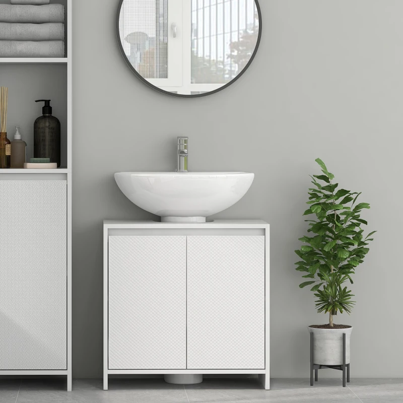 HOMCOM Meuble sous vasque 2 portes avec étagère réglable armoire de rangement pour lavabo 60l x 30P x 60H cm blanc