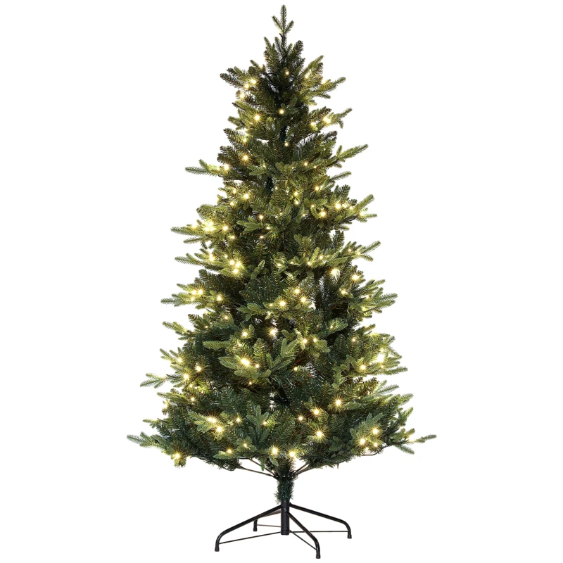 HOMCOM Árbol de Navidad Artificial 180 cm con 350 Luces LED 726 Ramas y Soporte de Acero Árbol Navideño para Interior Verde