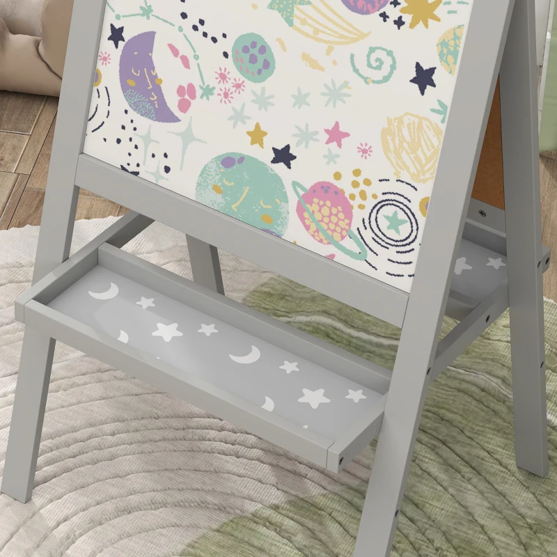 AIYAPLAY Chevalet enfant chevalet peinture enfant double face avec tableau blanc et tableau noir, étagères de rangement incluse
