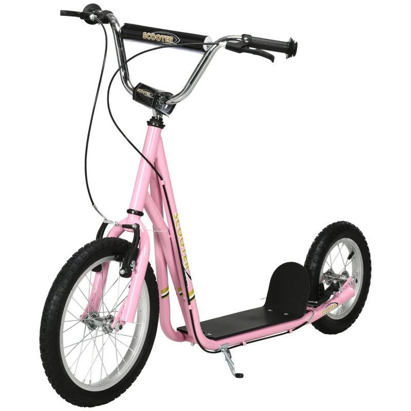 HOMCOM Kids Scooter, Teen Kick Scooter with Rubber Wheels, 16" Front Wheel, Height Adjustable Handlebar, Dual Brakes, Kick Stand, for 5+ Years, Pink