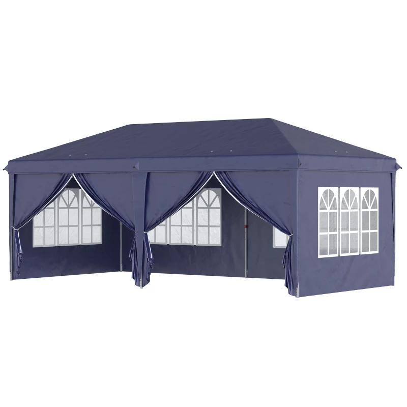 Outsunny Gazebo 6x3 m Pieghevole da Giardino, in Acciaio e Poliestere con 6 Pannelli Laterali, Blu