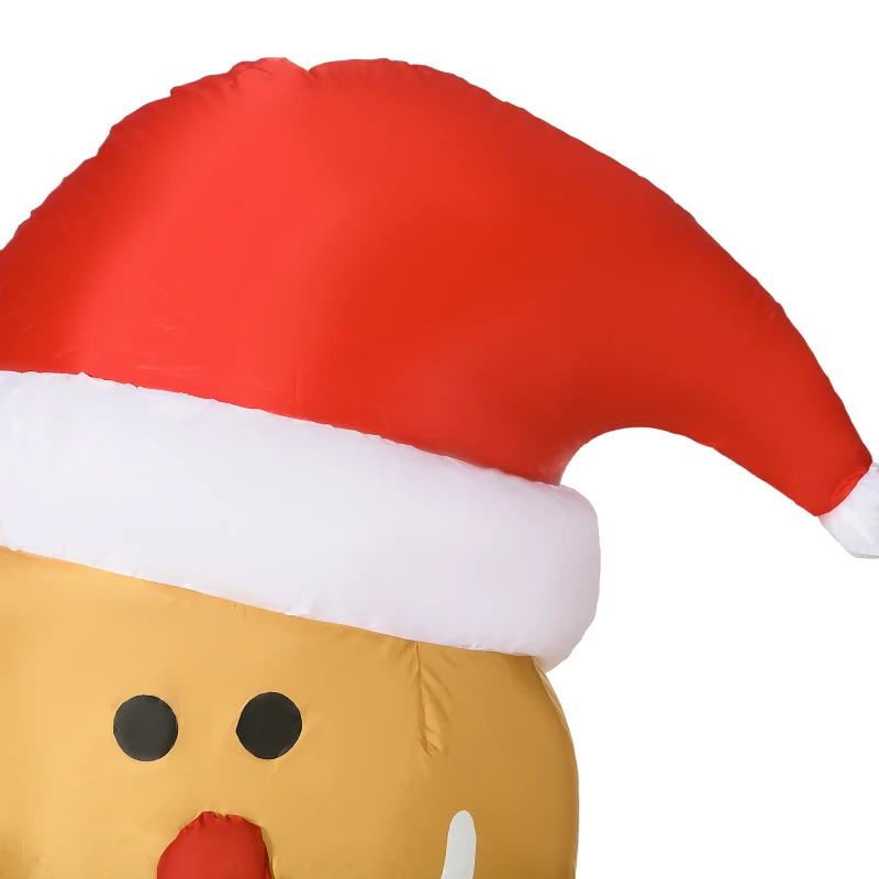 HOMCOM 6ft Christmas Inflatable Gingerbread Man & Santa Hat Safe Outdoor Decoration w/ Accessories