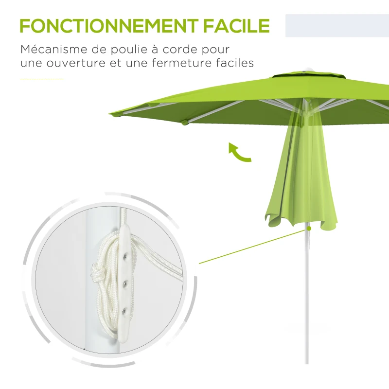 Outsunny Parasol de jardin extérieur octogonal Ø3 m 2 hauteurs réglables toile polyester haute densité 180 g/m² vert
