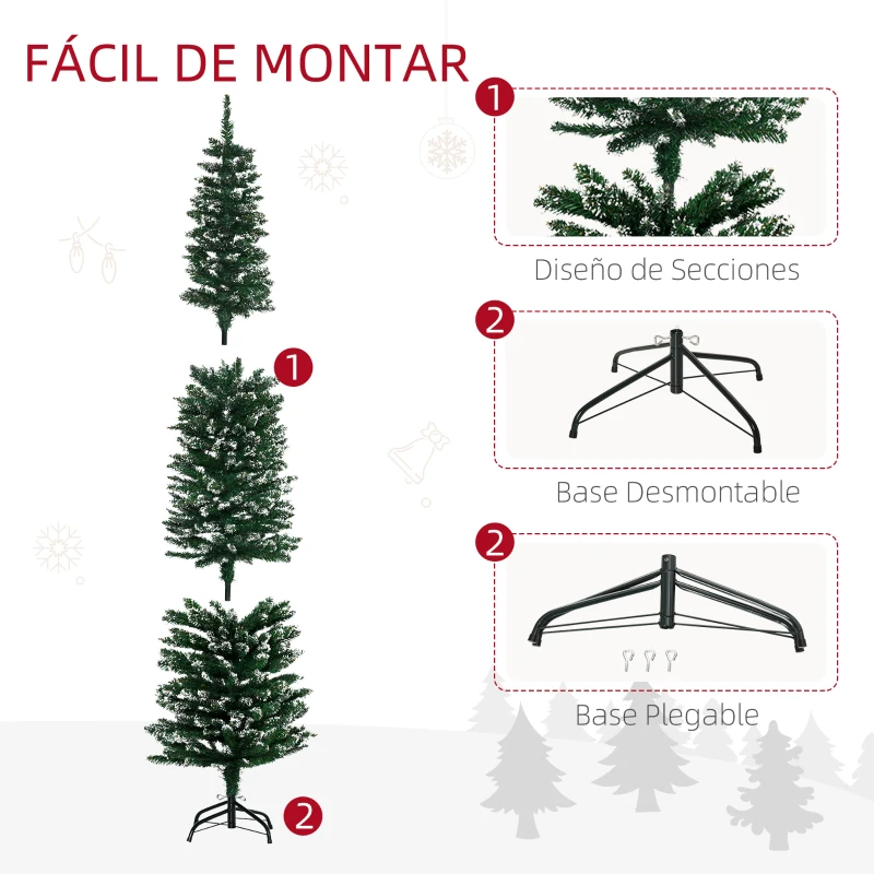 HOMCOM Árbol de Navidad Estrecho 190 cm con 570 Ramas y Soporte de Metal Árbol Navideño para Salón Interior Verde