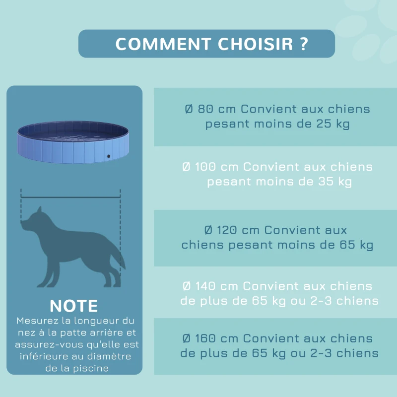 PawHut Piscine pour chiens bassin pliable bouchon vidange fond antidérapant diamètre 1,20 m bleu