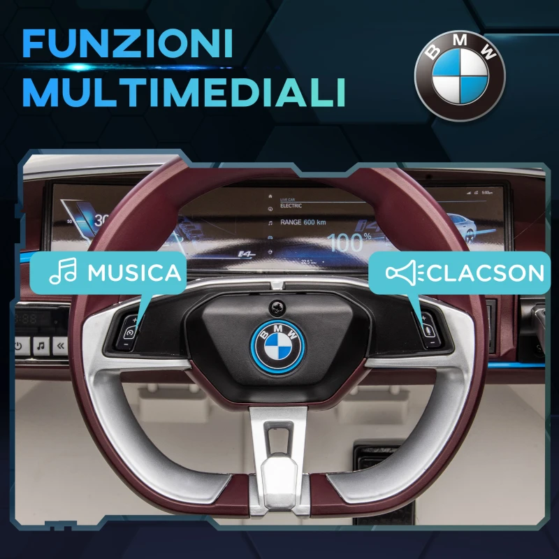 HOMCOM Macchina Elettrica per Bambini 3-6 Anni con Licenza BMW con Telecomando, Clacson e Fari, 115x67x45 cm, Bianca