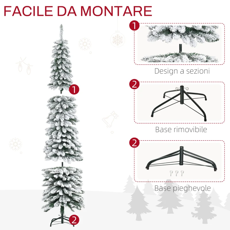 HOMCOM Albero di Natale Innevato a 3 Sezioni con 490 Rami in Metallo e Plastica, 54x54x210 cm, Verde