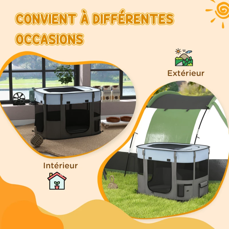 PawHut Parc enclos pliable pour chien chat petits animaux en tissu Oxford avec rangement 84 x 64 x 53 cm gris et noir