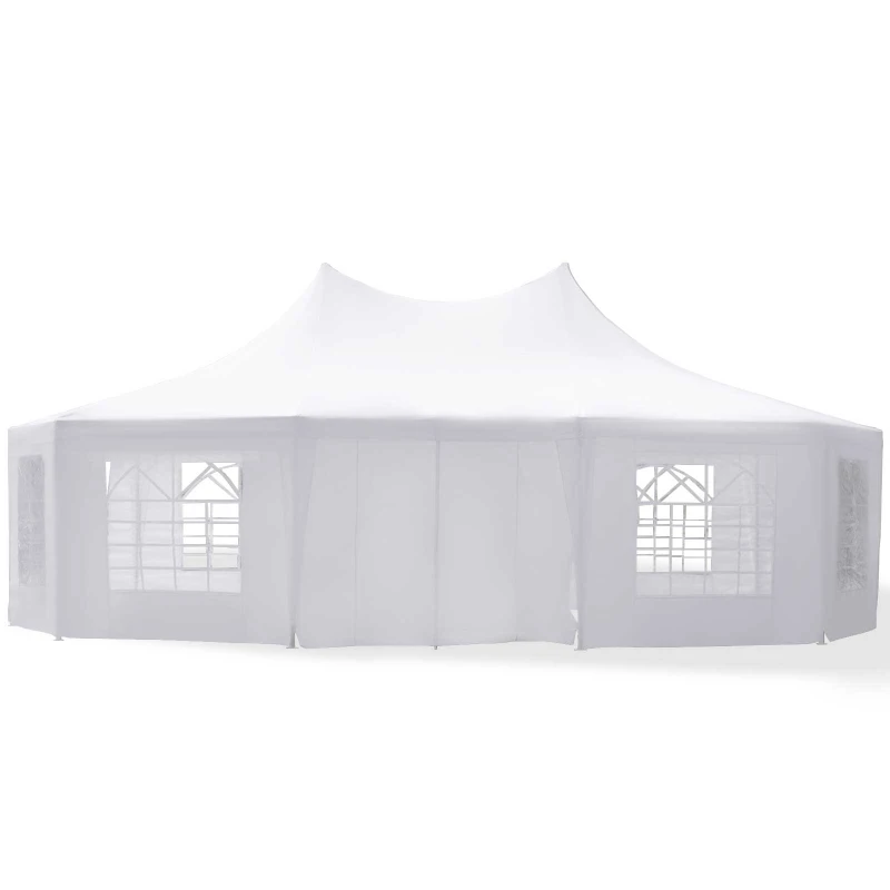 Outsunny 10 Sides Decagonal Garden Gazebo Marquee Party Tent Wedding Canopy Outdoor Heavy Duty Metal Frame (8.9m x 6.5m) - White