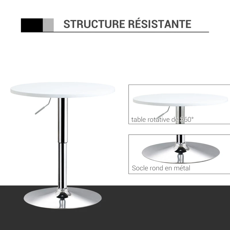 HOMCOM Table de bar ronde mange-debout table de bistro hauteur réglable 69-93 cm et plateau pivotant, base en métal