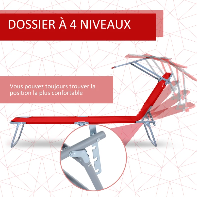 Outsunny Lot de 2 Transats Bain de Soleil Pliable Chaise Longue Pliante Grand Confort Dossier Inclinable Pare-Soleil réglable