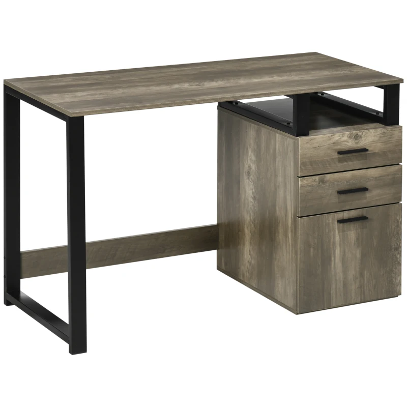 HOMCOM Escritorio de Oficina Mesa de Ordenador con 2 Cajones Marco de Metal para Estudio Despacho 119,5x56x76,8cm Marrón