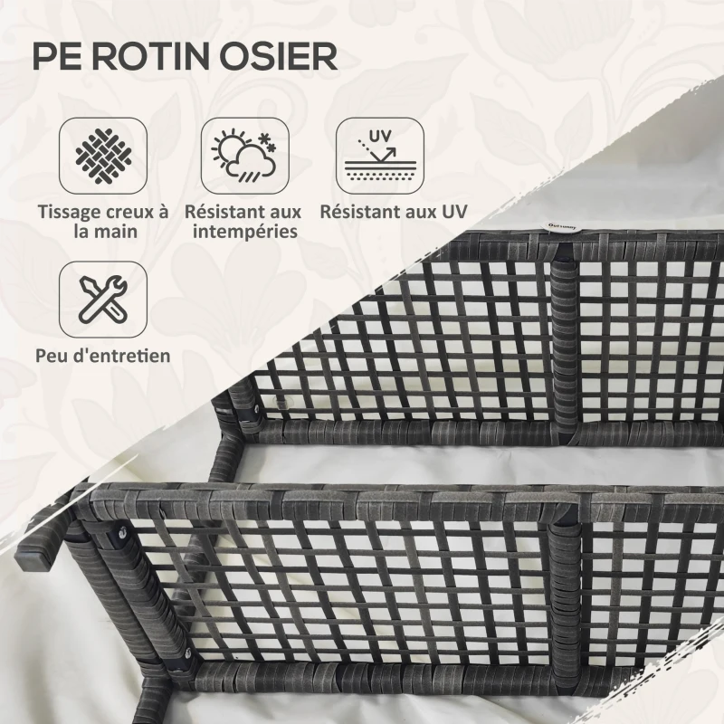 Outsunny Table d'appoint de jardin table basse rectangulaire en résine tressée plateau verre trempé dim. 80L x 30l x 40H cm gris