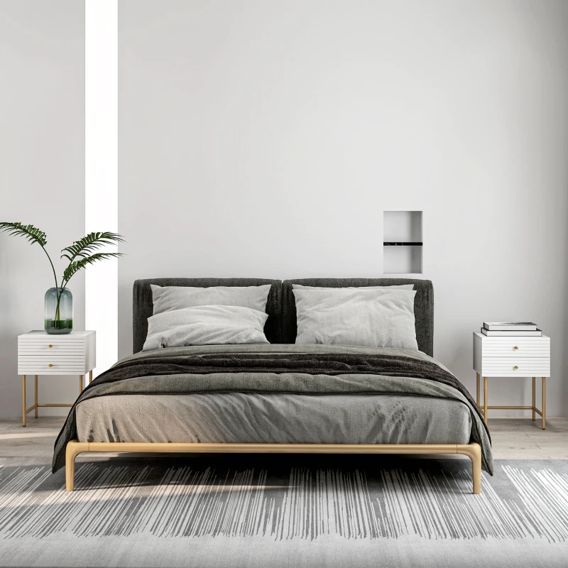 HOMCOM Set of Two Elegant Bedside Tables - White/Gold-Tone