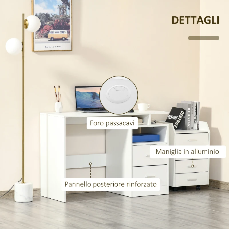 HOMCOM Scrivania PC Salvaspazio per Camera o Ufficio in Legno, 108x48x76cm - Bianco
