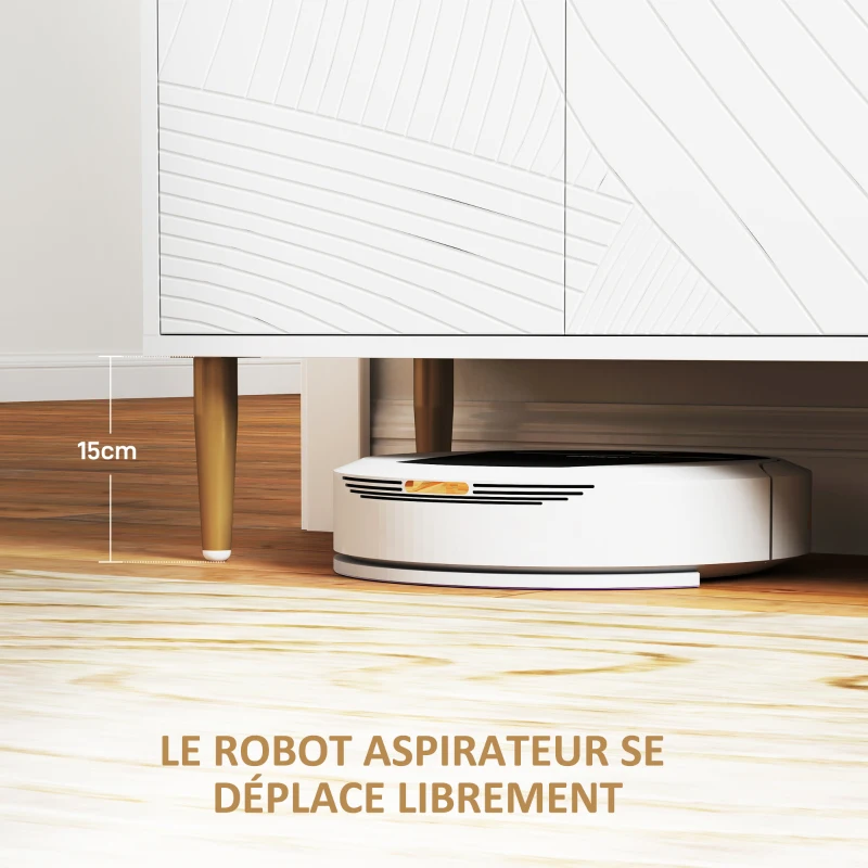 HOMCOM Buffet meuble de rangement avec 2 placard 3 portes étagères ajustables pieds dorés en acier 107 x 35 x 77 cm blanc