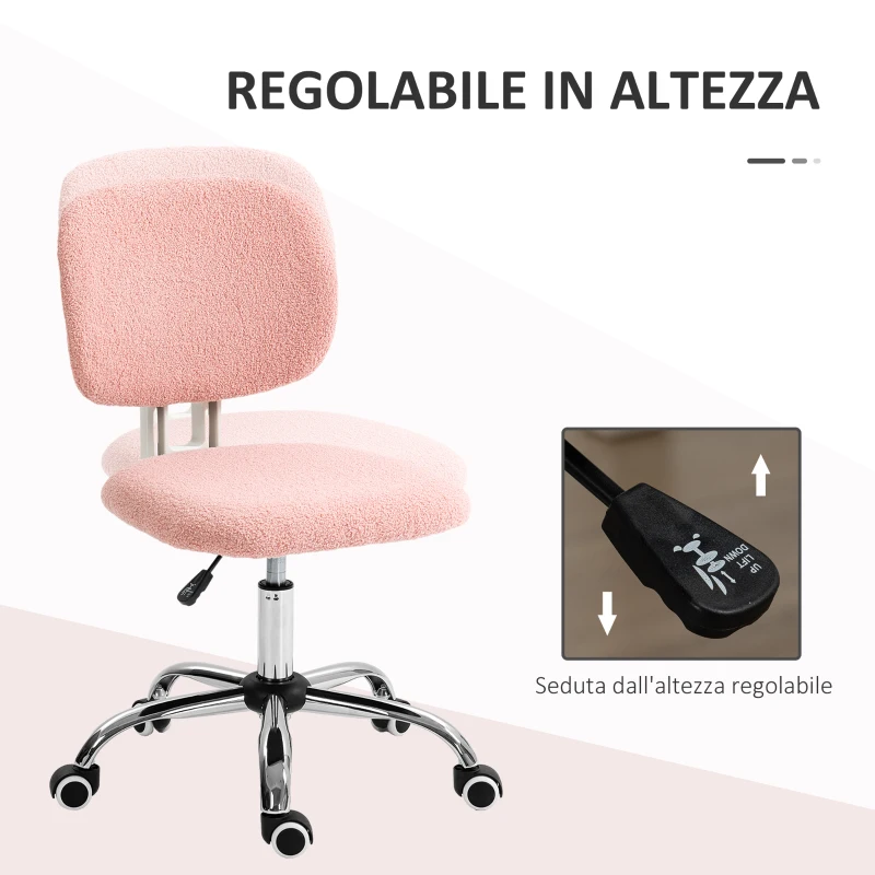 Vinsetto Sedia Ergonomica ad Altezza Regolabile in Poliestere con Schienale Ricurvo, 48x53x80-90 cm, Rosa