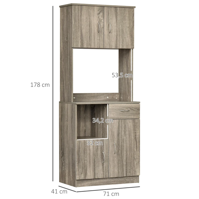 HOMCOM Buffet de cuisine armoire de cuisine multi-rangements 3 placards 2 niches tiroir panneaux particules classe E1 aspect chêne gris