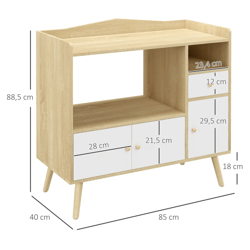 HOMCOM Meuble de rangement buffet de cuisine pour micro-ondes avec placards tiroir 85 x 40 x 88,5 cm naturel et blanc