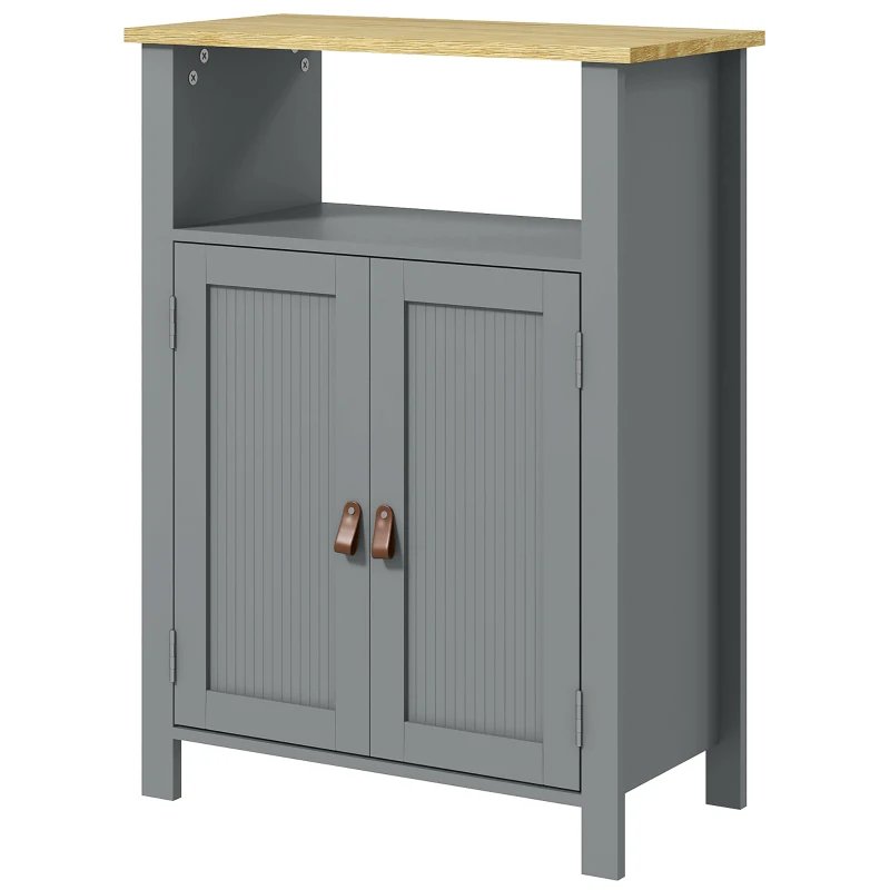 kleankin Meuble bas de salle de bain multi-rangements grande niche placard double porte gris et naturel