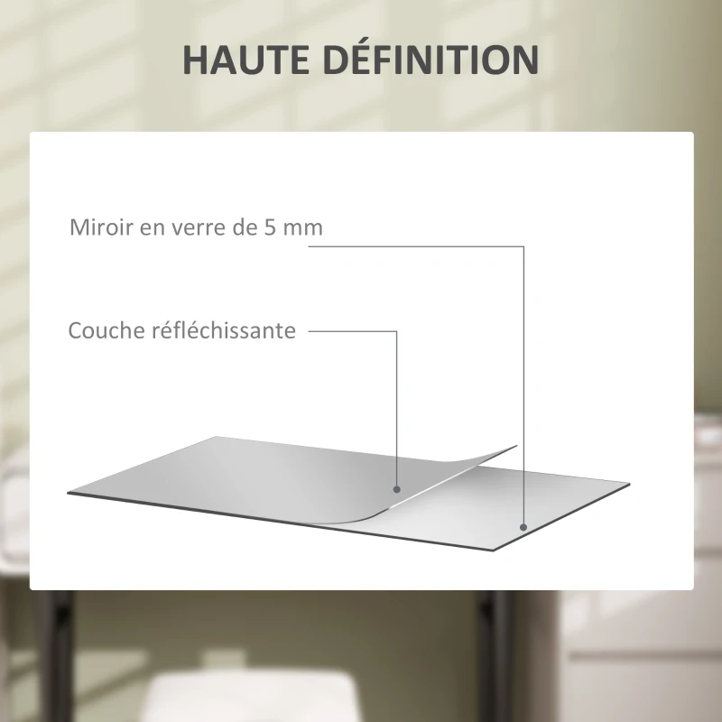 HOMCOM Miroir mural miroir rectangulaire 70 x 40 cm, verre épais 20 mm, pour salon, chambre à coucher, salle de bain, blanc