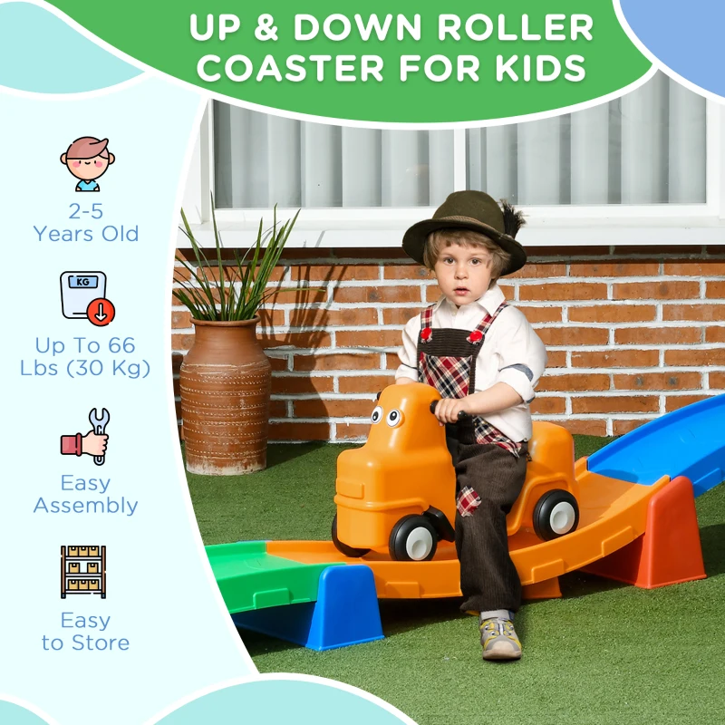 AIYAPLAY 3(m) Four-Piece Ride on Kids Roller Coaster w/ Non-Slip Steps, for Ages 2-5 Years - Multicoloured