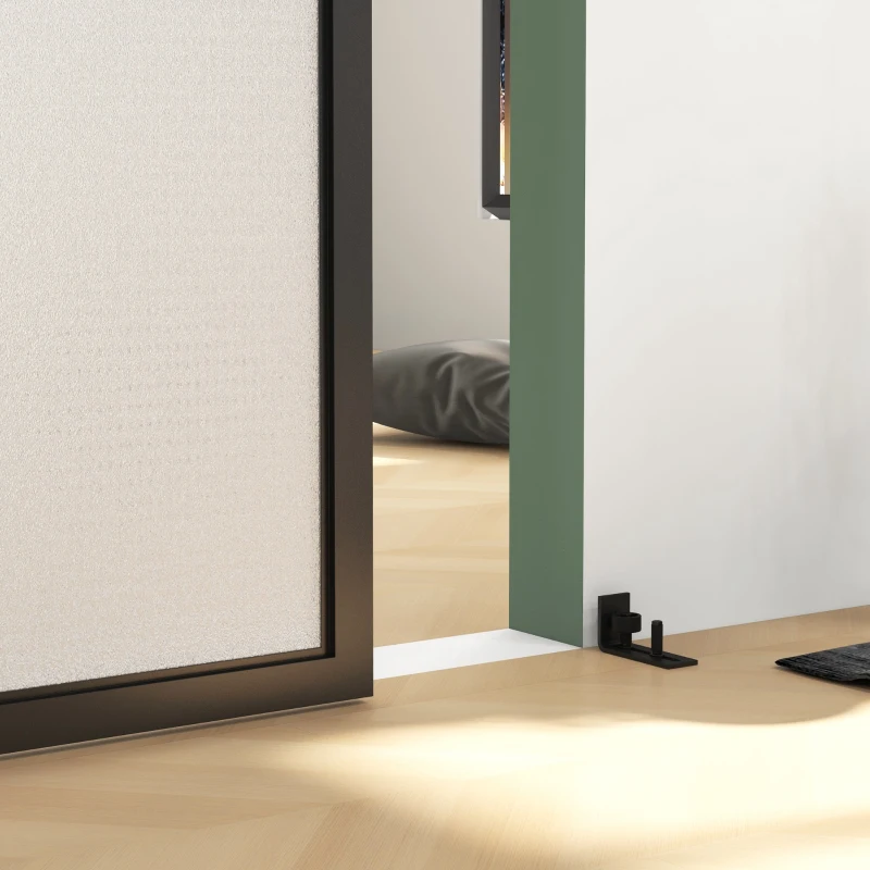 HOMCOM 6,6FT/200cm Kit de Accesorios para Puerta Corrediza con Amortiguador sin Perforación y 2 Rieles para Granero Negro