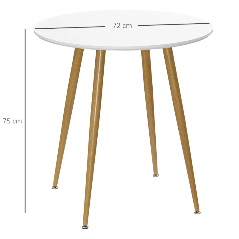 HOMCOM Mesa de Comedor Redonda para 2 Personas Mesa de Cocina Estilo Nórdico con Patas de Metal Ø72x75 cm Blanco Mate