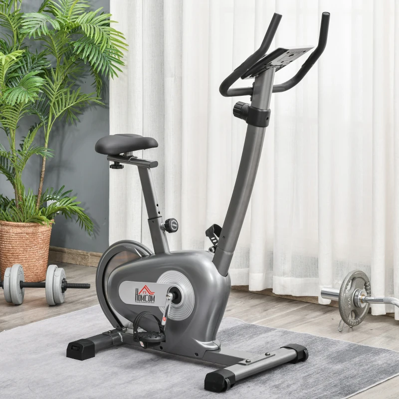 Vélo d'appartement volant d'inertie 8 Kg résistance magnétique 10 niveaux écran LCD multifonction capteur fréquence cardiaque selle réglable acier gris