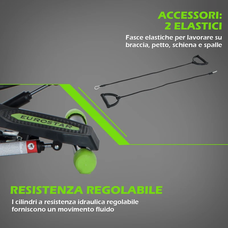 HOMCOM Stepper Professionale con Manubrio e Corde in Acciaio per Allenamento a Casa, 40 x 40 x 118cm, Nero