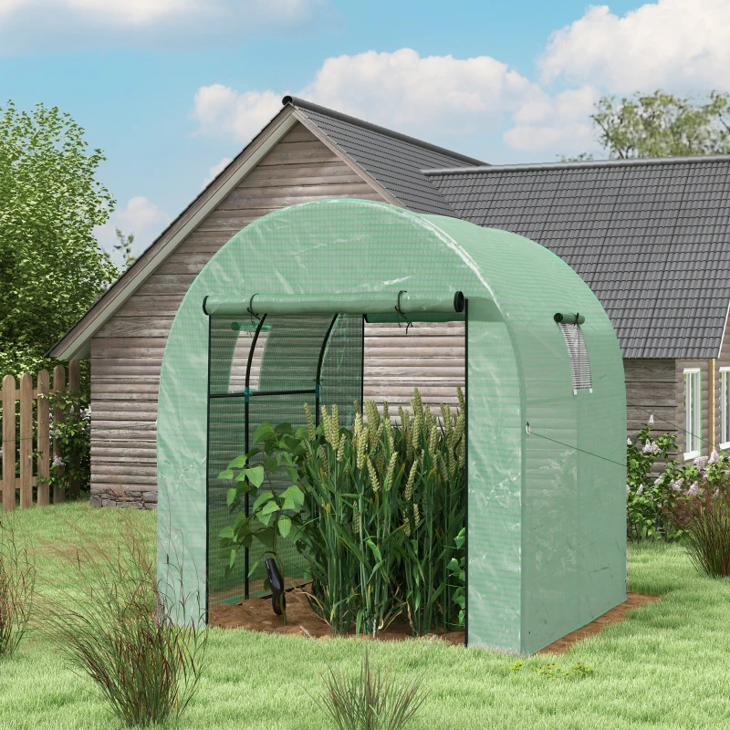 Outsunny 180 x 180cm Walk-In Polytunnel Greenhouse - Green