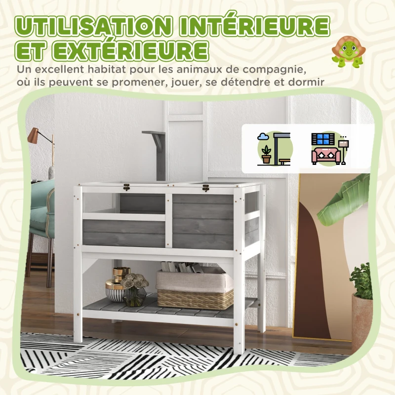 PawHut Maison enclos pour tortues sur pieds avec étagère de rangement en bois massif - 84 x 51 x 103 cm